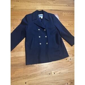 VTG Pendleton 100% Virgin Wool Coat Women Sz 12 Navy Lined Gold Buttons USA